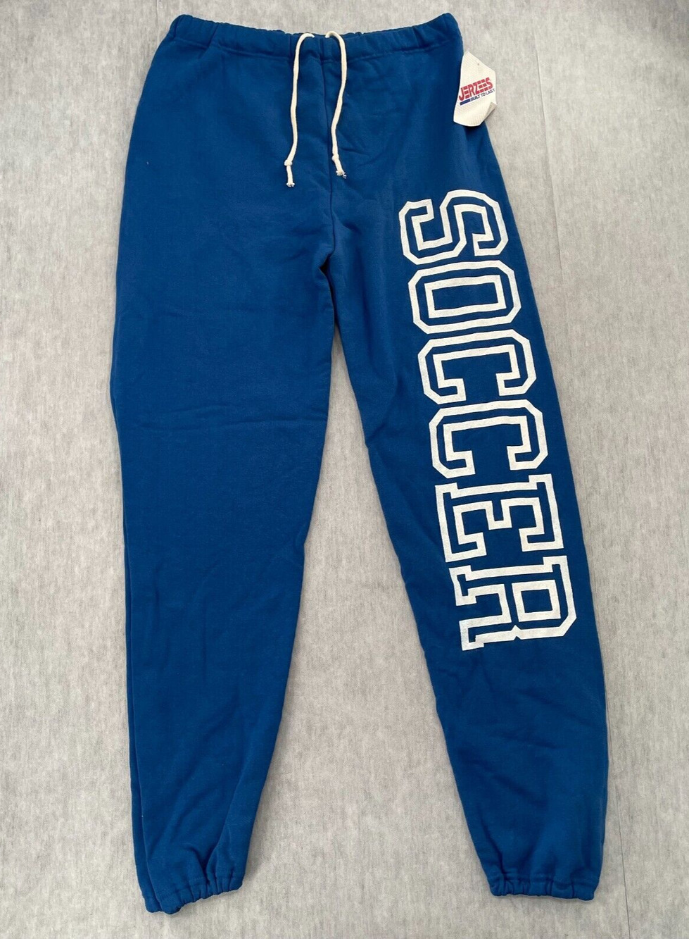 VINTAGE Jerzees Soccer Pants Adult Large Blue Sweatpants Jogger Logo Mens L NEW